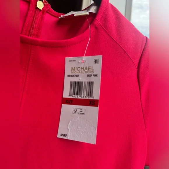 π Michael Kors Deep Pink Sheath Dress Size XS Gold Chain Waist - Picture 11 of 12